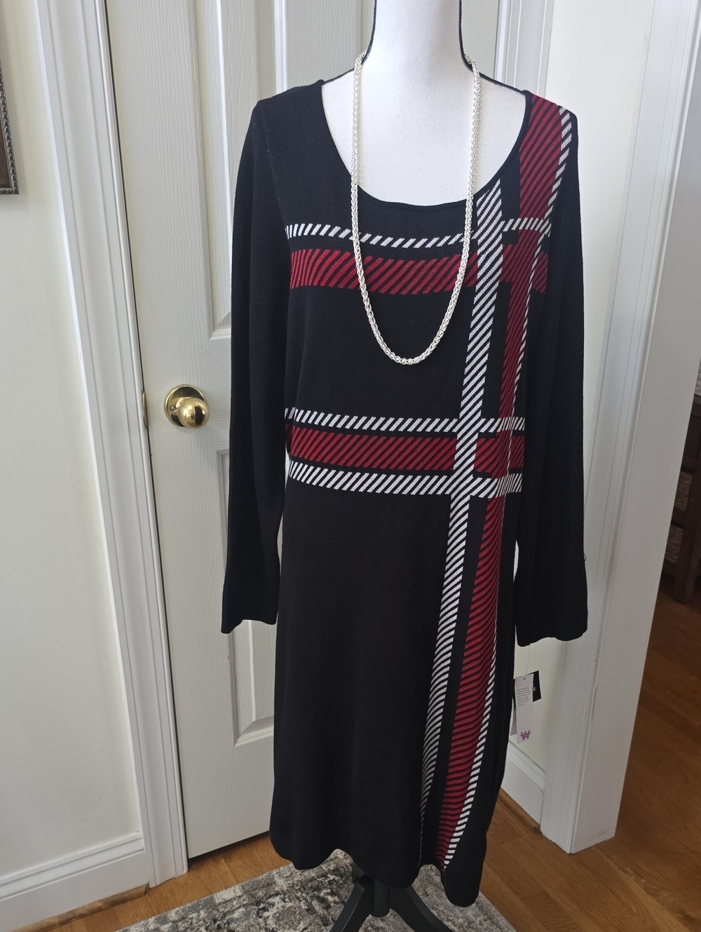 STUDIO ONE NEW YORK BRAND WOMEN'S PLUS SIZE BLACK & RED SWEATER DRESS SIZE 2X